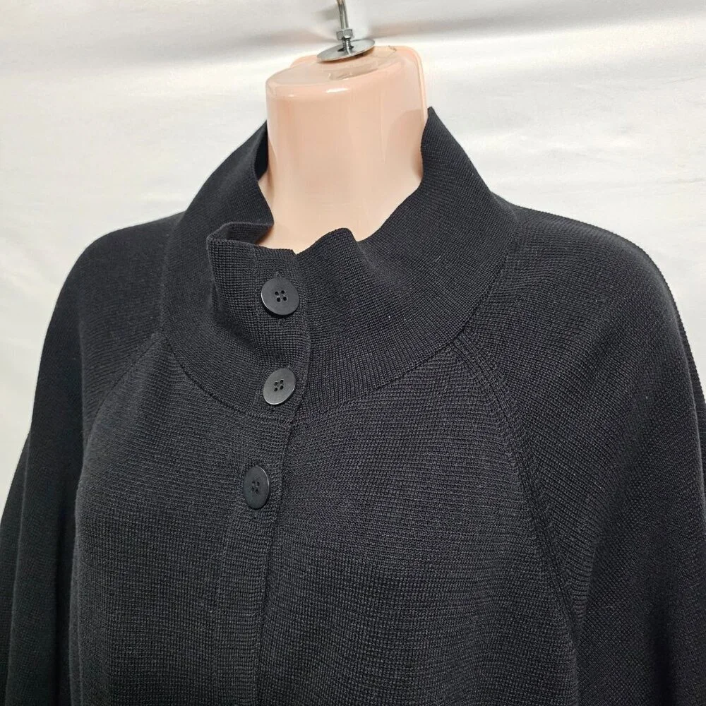 Eileen Fisher Button Up Mock Neck Kimono Jacket Women Size L Black Silk/Cotton - Picture 2 of 13